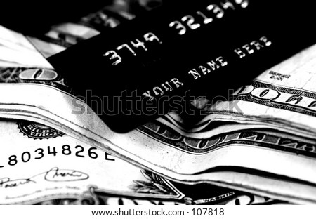 Credit Card and Cash in High Contrast Black and White