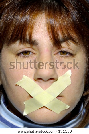 Woman With Tape on Her Mouth.