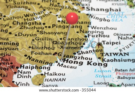 Map With Pin Locating Hong Kong