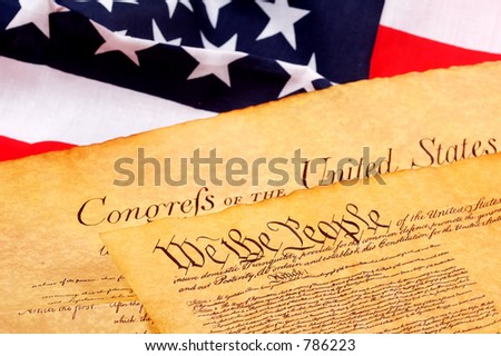 US Constitution and American Flag