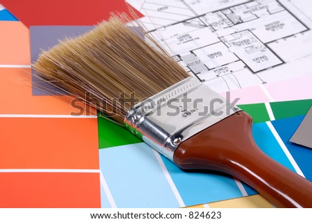 Paintbrush with Color Chips and Plans