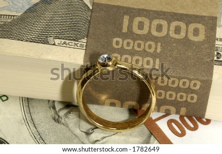 Diamond Engagement Ring on Money - Wedding Expense Concept