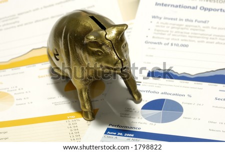 Piggy Bank on Top of Financial Statements and Investment Reports