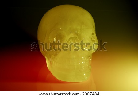 Photo of a Glass / Crystal Skull With Gel Lighting -  Mythical Skull