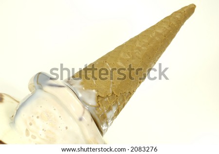 Photo of a Dropped Ice Cream Cone on a WHite Background - Spilt Ice Cream Concept