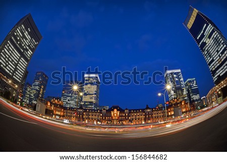 Tokyo Station at Night Scene with very wide scene