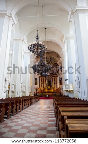 Vilnius University - St. John Church. The interior of St. John\'s Church in Vilnius. One of the most impressive baroque churches, located in Vilnius city.