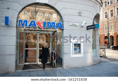 VILNIUS-OCT 28: MAXIMA store on Oct. 28, 2013 in Vilnius, Lithuania. Maxima is a retail chain operating 478 stores in Lithuania, Latvia, Estonia, and Bulgaria. It is the largest Lithuanian company.