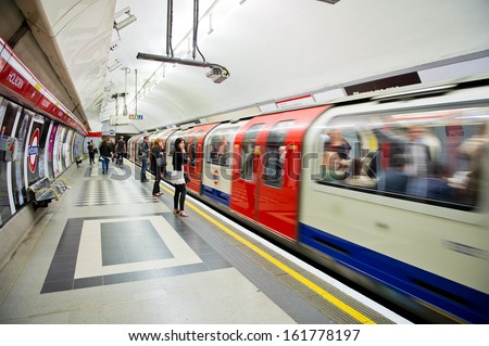 LONDON - AUG 6: Inside view of London underground on Aug. 6, 2012 in London, UK. London\'s system is the oldest underground railway in the world, dating back to 1863.