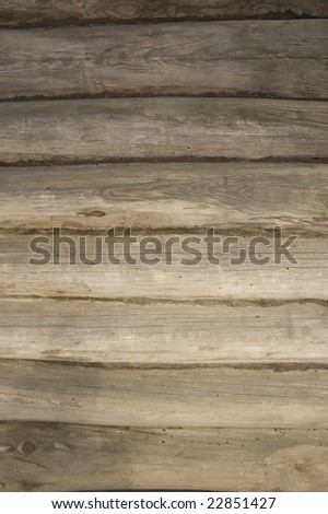 Fragment of old country colorless wooden house wall, useful as background, close up