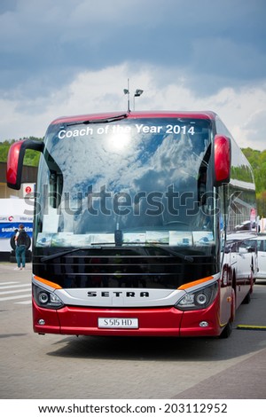 VILNIUS, LITHUANIA-MAY 9: Setra S 515 HD Coach on May 9, 2014 in Vilnius, Lithuania. Setra is a German bus division of EvoBus GmbH, itself a wholly owned subsidiary of the Daimler AG.