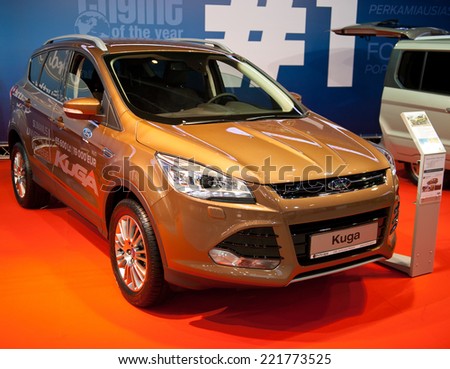 KAUNAS - SEP 19: Brand New Ford Kuga SUV on display on Sep. 19, 2014 in Kaunas, Lithuania. The Ford Kuga is a compact sport utility vehicle (SUV) produced by Ford since 2007.