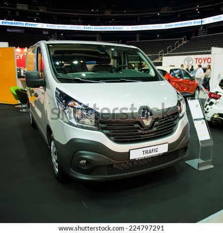 KAUNAS-SEP 19: Renault Trafic (third generation) on display on Sep. 19, 2014 in Kaunas, Lithuania. The Renault Trafic is a light commercial vehicle produced by the French automaker Renault since 1981.