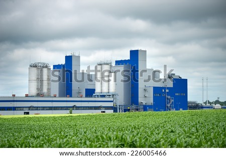 Modern Factory. Polyethylene terephthalate (PET) granules factory in Klaipeda, Lithuania, Europe.