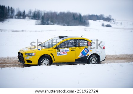 UTENA - JANUARY 30: Mitsubishi Lancer Evo X rally car during \