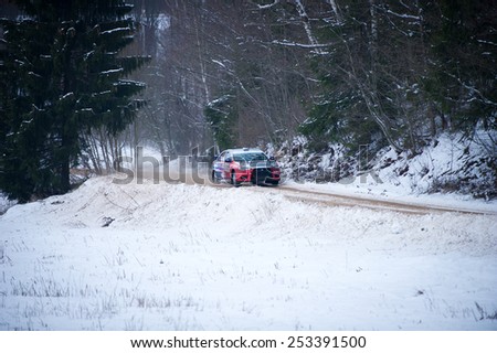 UTENA - JANUARY 30: Mitsubishi Lancer Evo X rally car during \