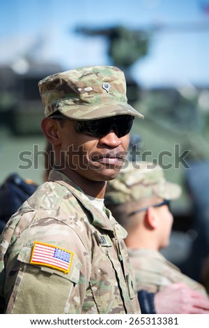 VILNIUS - MAR 22: US Army Soldier during the Dragoon Ride exercise on March 22, 2015 in Vilnius, Lithuania.