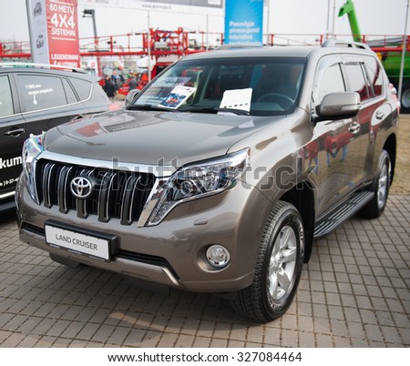 KAUNAS - MAR 26: Toyota Land Cruiser on display on Mar. 26, 2015 in Kaunas, Lithuania. The Toyota Land Cruiser is a series of four-wheel drive vehicles produced by the Japanese car maker Toyota.