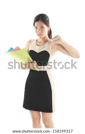 Business Woman Show Thumb Pointing Down Isolated