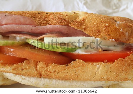 Ham Sandwich on Baguette Bread at the local deli