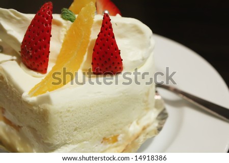 White Sponge Cream Cake in a Restaurant