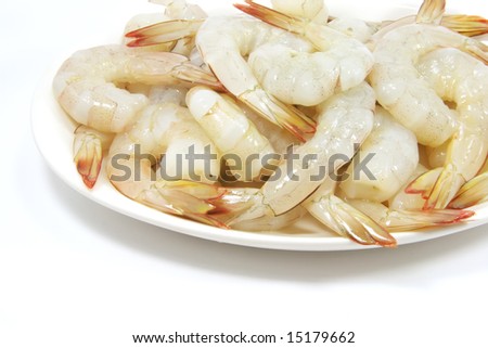Plate of Raw Prawn Shrimps Without Shells Ready for Steamboat Meal