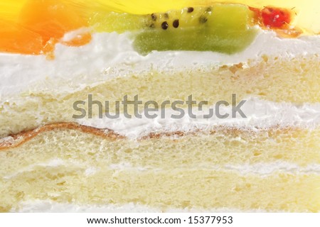 White Sponge Cream Cake With Gelatin Fruit Topping Dessert