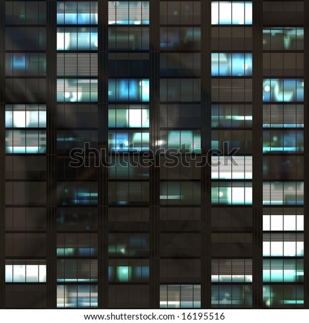 stock photo : Office Skyscraper Windows During Night Time Abstract