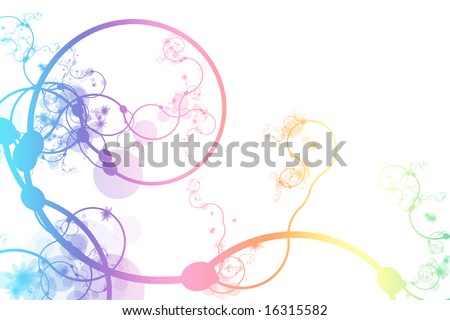 Rainbow Abstract Curving Line Vines in White Background