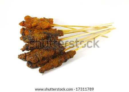 A popular and common food found in southeast asia consisting of barbecued meat on bamboo sticks