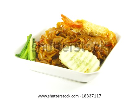 Thai Spicy Fried Noodles On a White Dish Plate