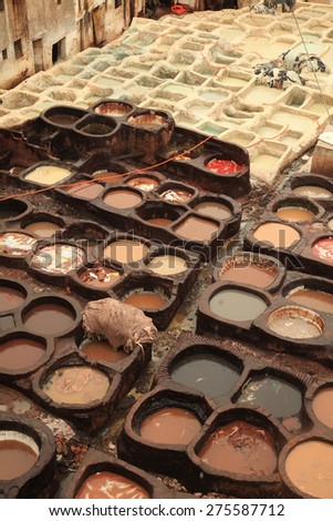 Fez Tannery in Morocco with Vats for Dying Leather