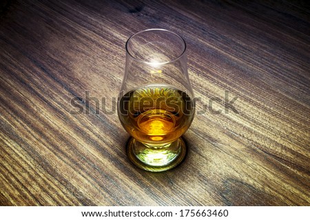 Single malt whiskey in a whiskey tasting glass.