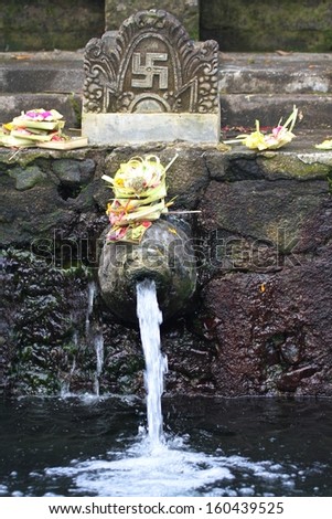 DENPASAR, INDONESIA - MAY 13th: A water sprout with offerings at the Hindu temple Tirta Empil near Ubud, Bali, Indonesia on the 13th May, 2013.