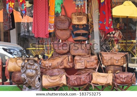 NEGOMBO, SRI LANKA - FEBRUARY 13: A typical leather product shop in the main road of Negombo, Sri Lanka on the 13th February, 2014.