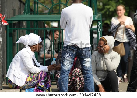 PARIS, FRANCE - April 24:\
A close up of a group of young people in the streets of the multi-racial area of the 19th Arrondissement of Paris, France on the 24th April, 2015.
