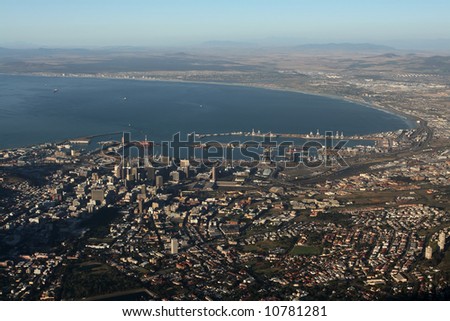 The city of Cape Town in South Africa seen from Table mountain.