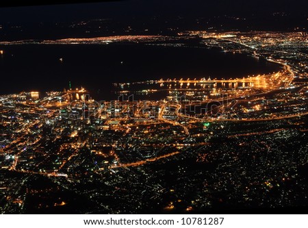 The city of Cape Town in South Africa at night as seen from Table mountain.