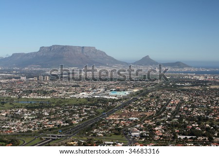 Cape Town, South Africa and the world famous landmark Table Mountain.