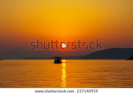Sunset on Sea/Summer in Greece/Sunset on Sea with boat