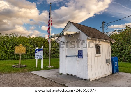OCHOPEE, FLORIDA - JANUARY 14, 2015: Smallest Post Office in the United States. It used to be a storage facility for irrigation pipes and became a post office in 1953.
