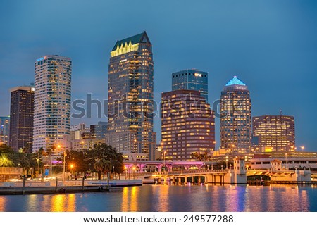 TAMPA, FLORIDA - JANUARY 15, 2015 : The skyline of downtown Tampa at Night