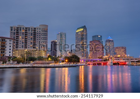 TAMPA, FLORIDA - JANUARY 15, 2015 : The skyline of downtown Tampa at Night, hdr processing