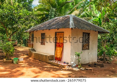 STONE TOWN, ZANZIBAR - OCTOBER 24, 2014: Farmer house in the tropical jungle near Stone town in Zanzibar, Tanzania