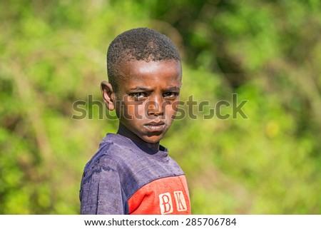 ADDIS ABABA, ETHIOPIA - MAY 4, 2015 : Young Ethiopian boy poses for a portrait