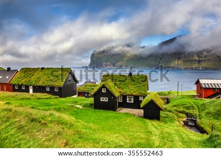 Village of Mikladalur located on the island of Kalsoy, Faroe Islands, Denmark