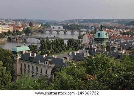 Prague Vltava River Bridges View