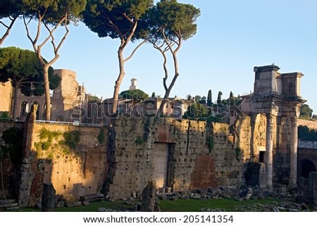 Photo shows remaining parts of the Rome empire ruins.