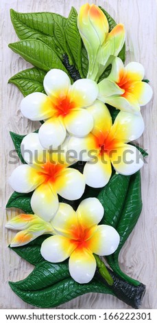 handmade wood low relief carving and color painting flowers