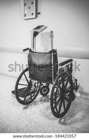 wheelchair and digital scales for patient ,B&W old film processed